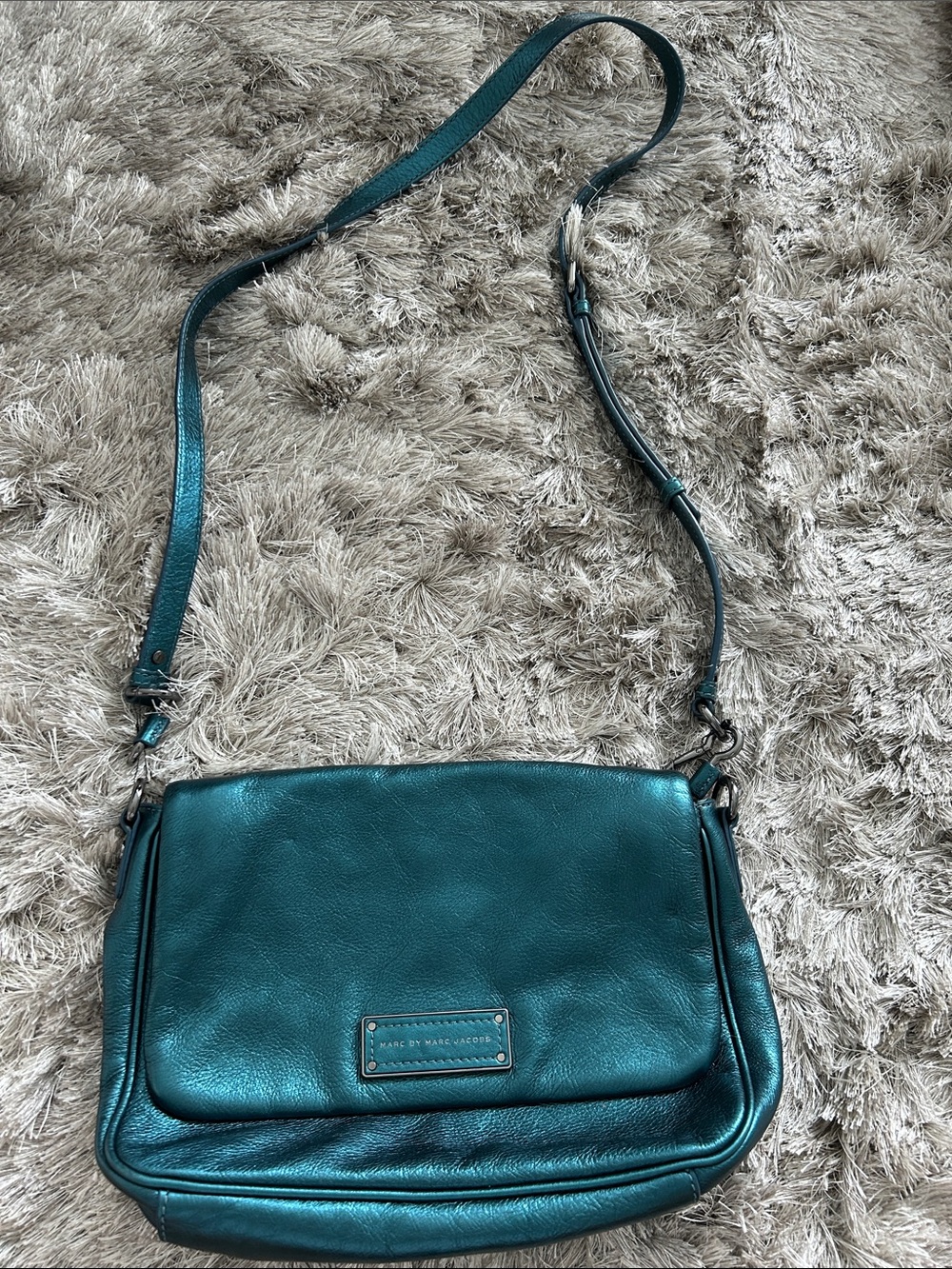 Marc by Marc Jacobs Teal Metallic Leather Crossbody Bag